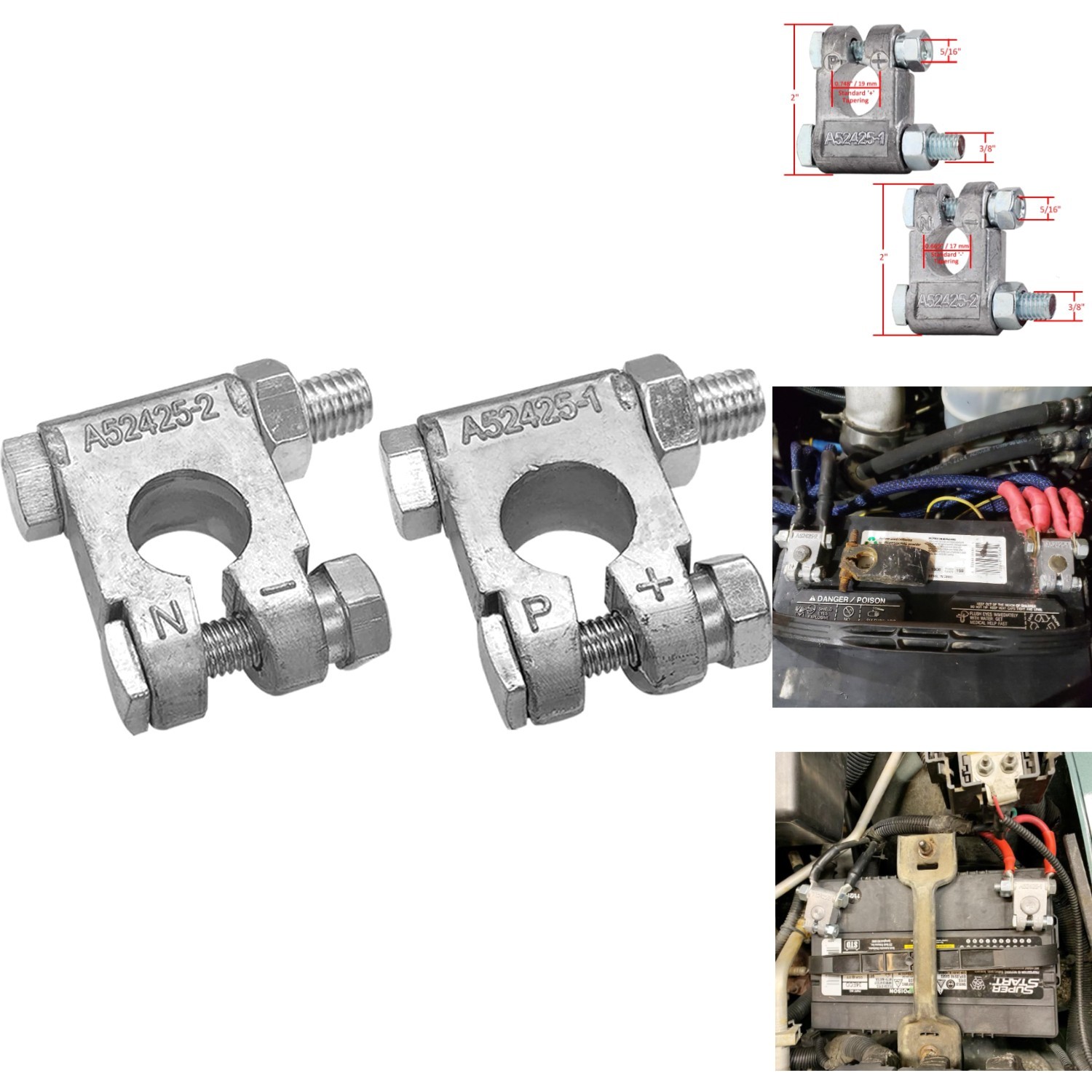 Military Spec Battery Terminal Set for Marine Car Boat RV Top Post Connectors