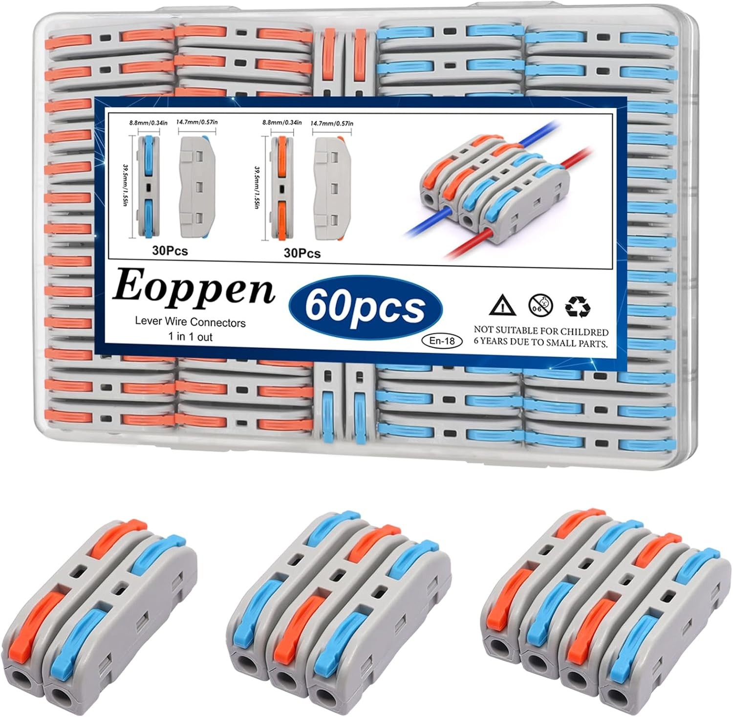 60PCS Lever Wire Connectors AWG28-12, Quick Connect Electrical Splicing Kit for