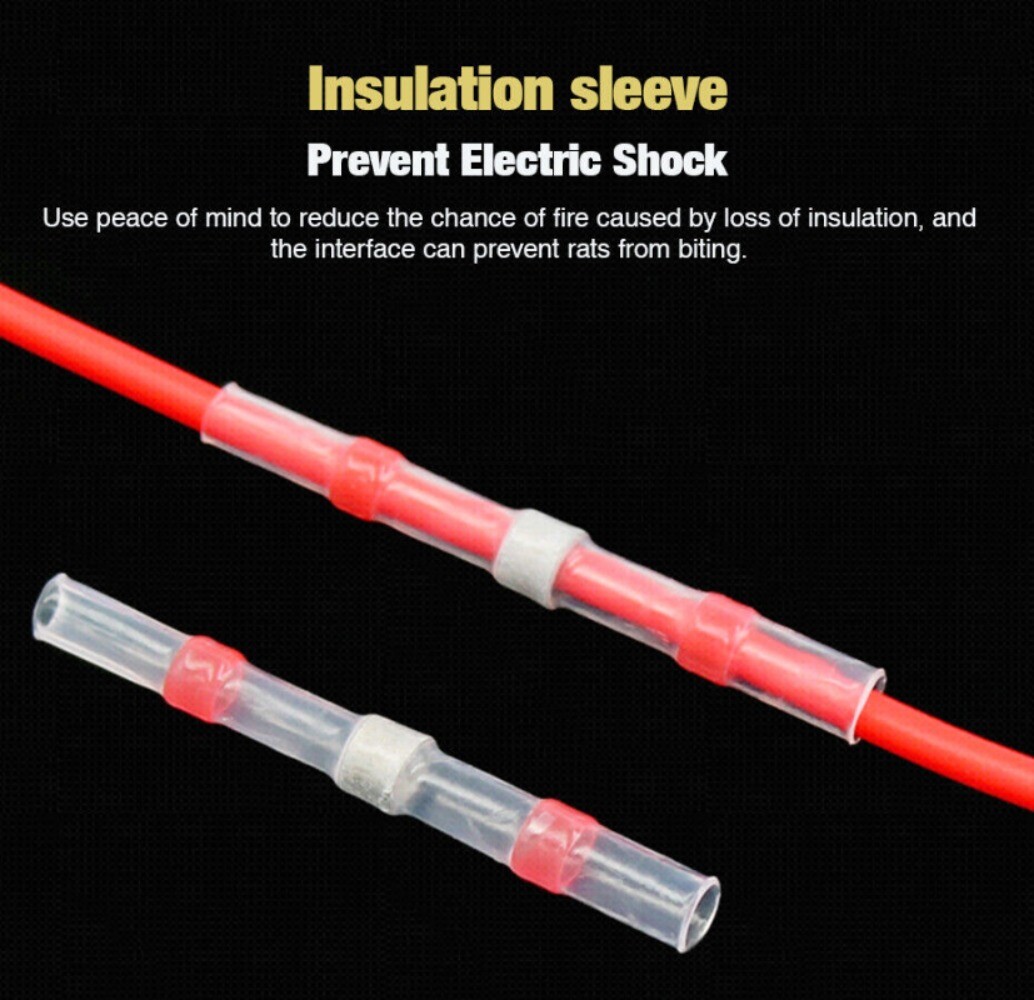 500Pcs Solder Seal Sleeve Heat Shrink Butt Wire Terminals Connector Red 22-18AWG