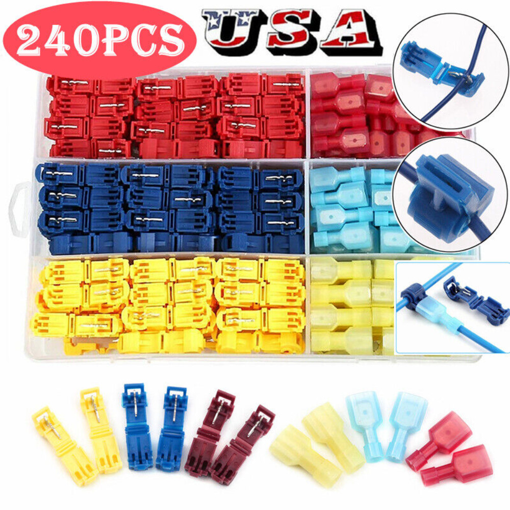 240PCS Insulated T-Taps Quick Splice Spade Terminals Kit Wire Crimp Connectors