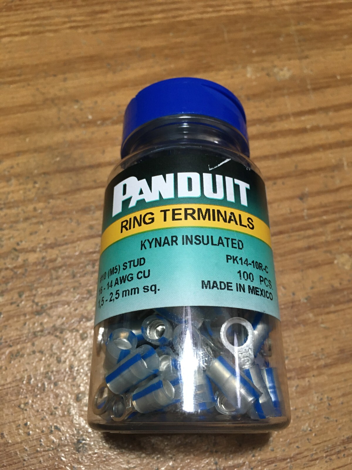 Panduit® – 14-10R-C Ring Term KYNAR insulated 18 – 14 AWG #10 Stud Size Qty 100