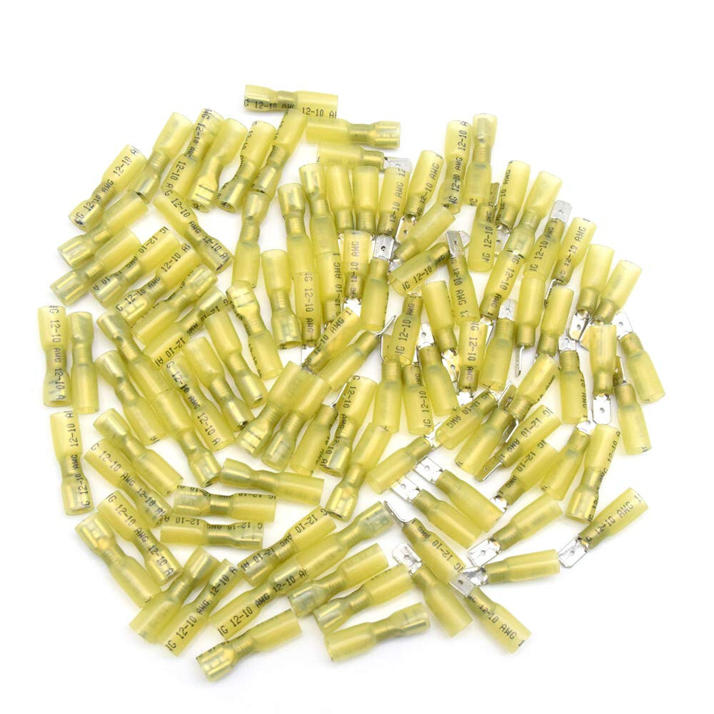 100 pcs/50 pairs Yellow 12-10 AWG Heat Shrink Spade Male& Female Connectors