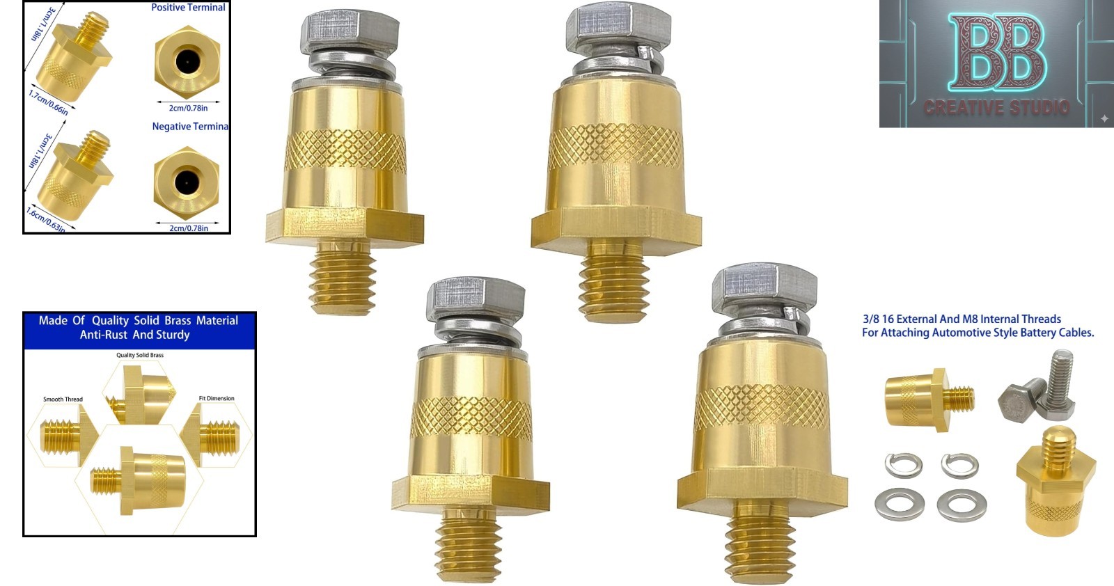 Durable Brass Battery Terminal Extenders – Anti-Rust, Tool-Free Installation