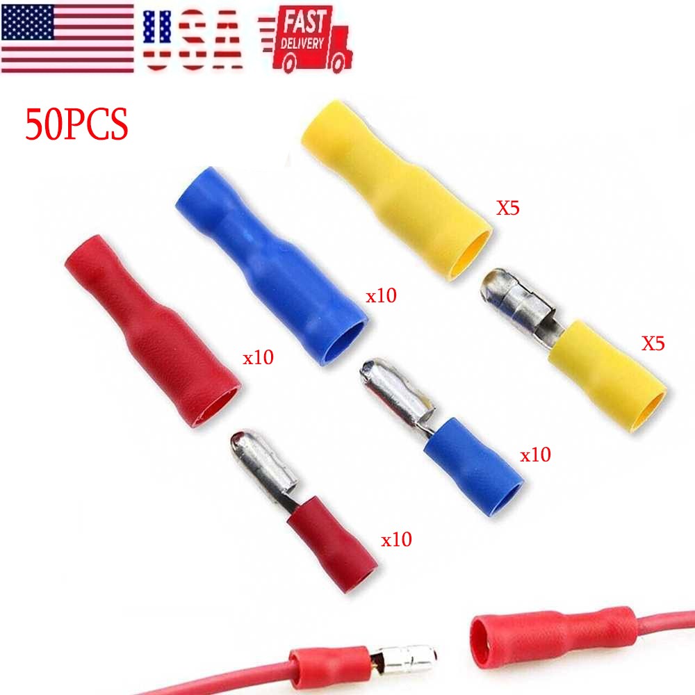22-10AWG Male with Female Insulated Crimp Wire Connectors Bullet Terminals 50PCS