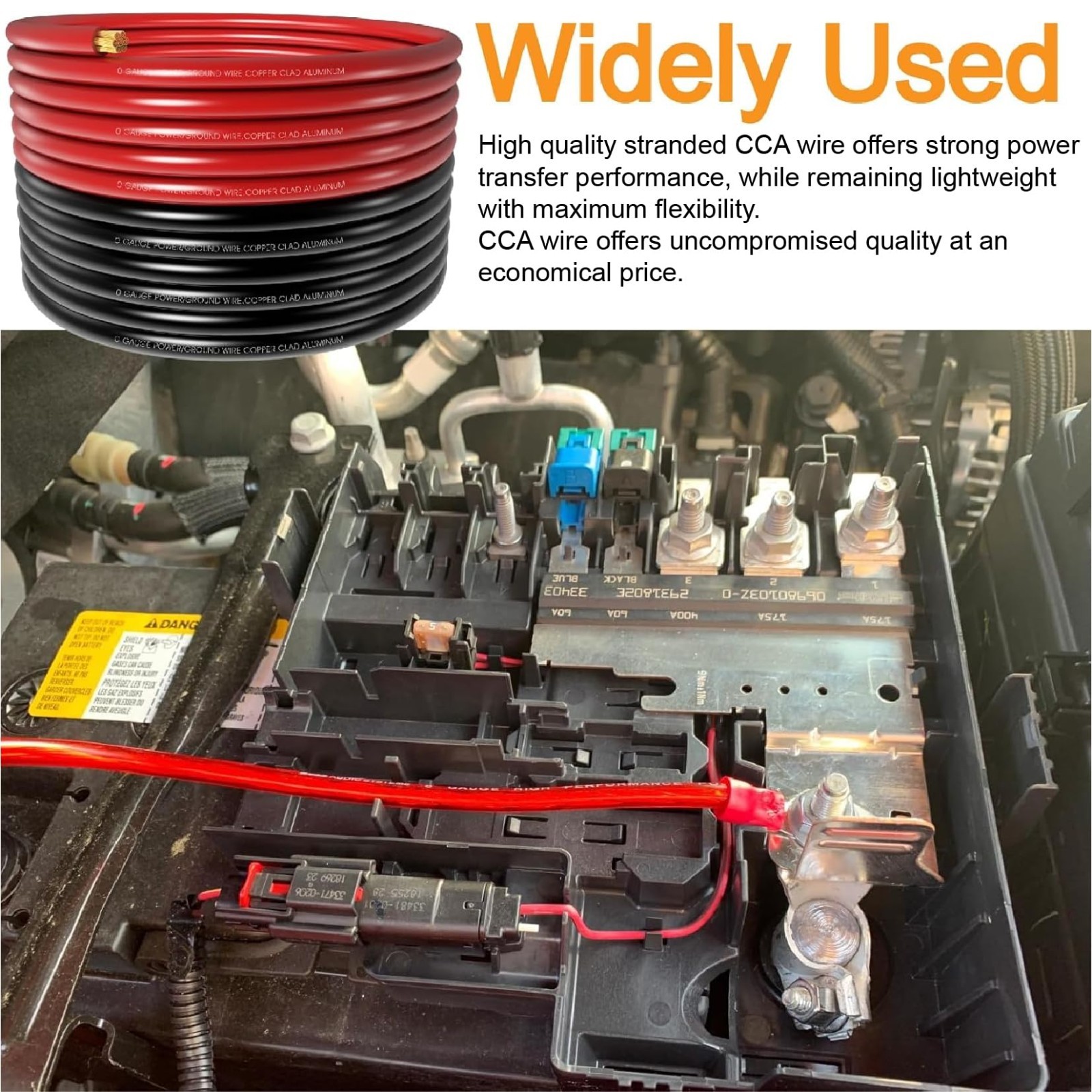 40FT 1/0 Gauge Battery Cable, Copper Clad Aluminum, 20 Terminal Connectors & Hea