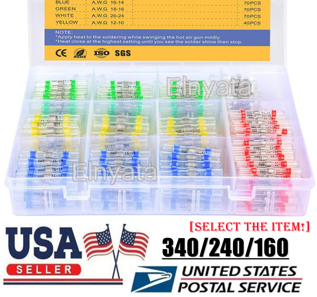 340/240PCS Solder Stick Waterproof Seal Sleeve Heat Shrink Butt Wire Connectors