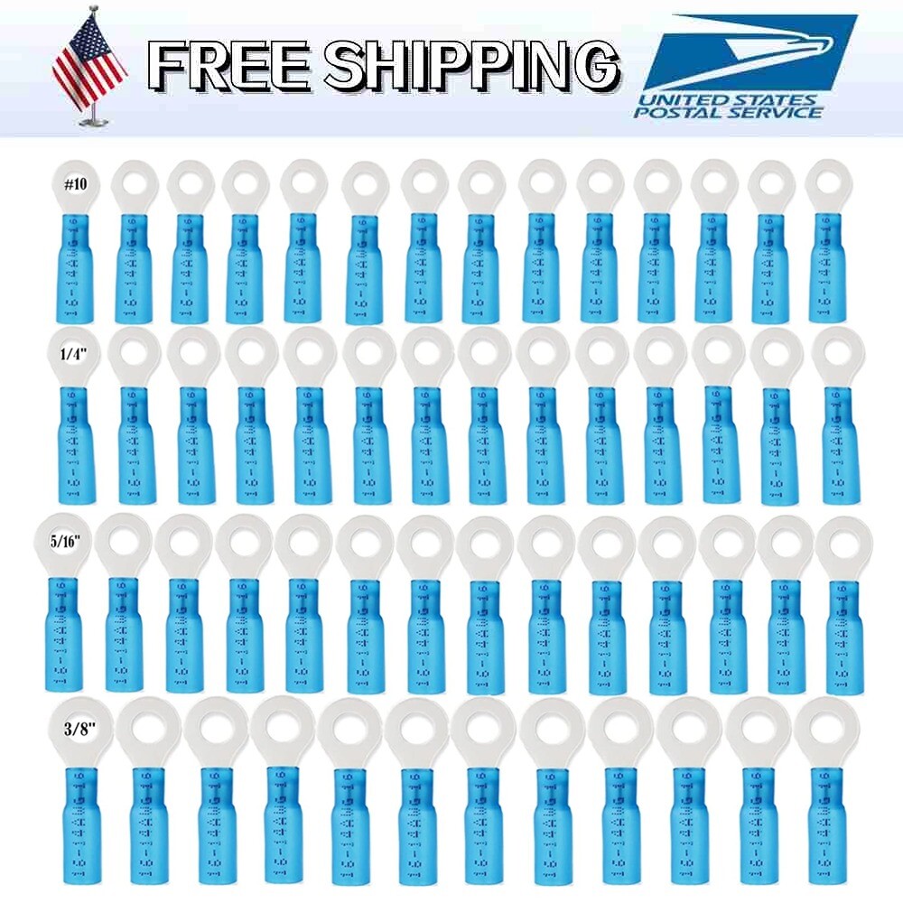 Blue Waterproof Heat Shrink Ring Terminals M5 M6 M8 M10 Wire Connectors 16-14AWG