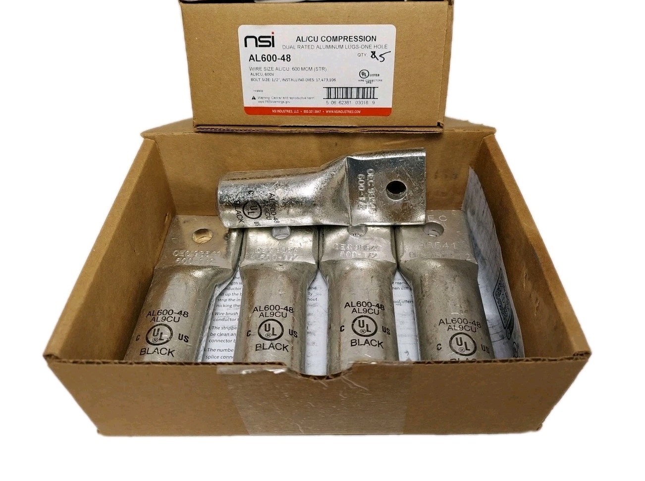 NSI AL600-48 Lot Of 5 Contractor Surplus Compression Lugs AL9CU 1/2″ 600V