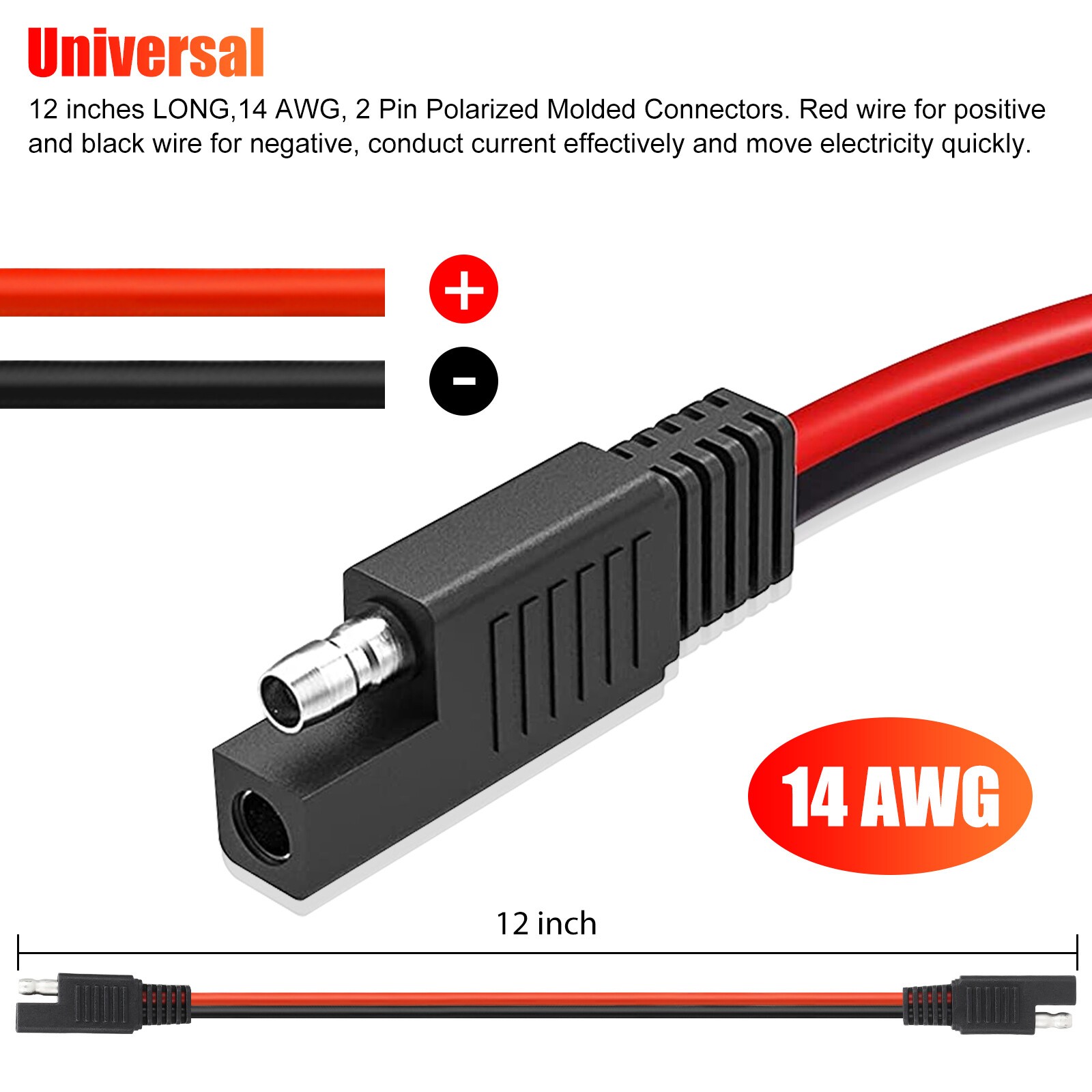 5x 12″ 2 Pin Quick Disconnect 14 Gauge Polarized Molded Connectors Power Cable