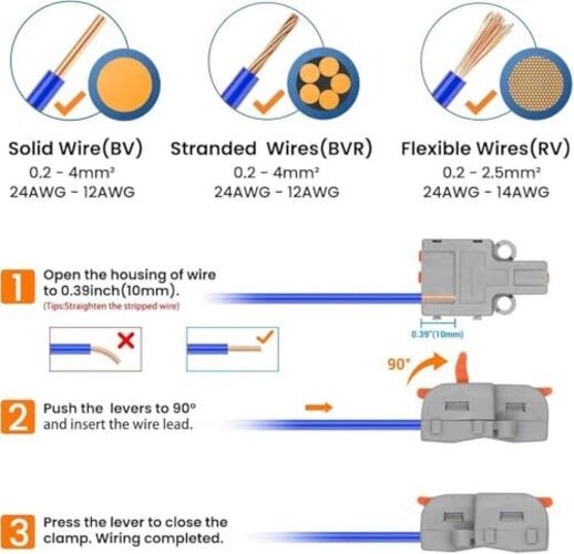 15Pcs Lever Wire Connectors, 1 in 3 Out DIY Mini 15Pcs 1 in 3 Out