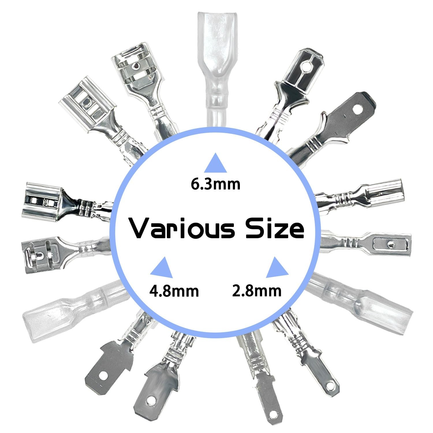 Tmyjfjingxi 320PCS 2.8/4.8/6.3mm Spade Wire Terminal Connectors Male Silver