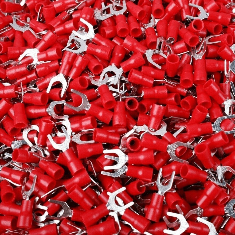 100Pcs Red Pre-Insulated Fork Type Terminals Wire Crimp Connectors Kit AWG22-16
