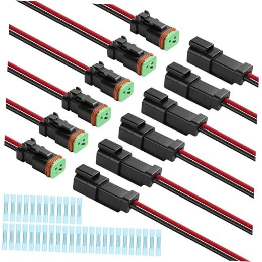 Deutsch DT 2 Pin Wiring Harness Connector 6 Kits, Deutsch 2Pin 6 Sets-Black