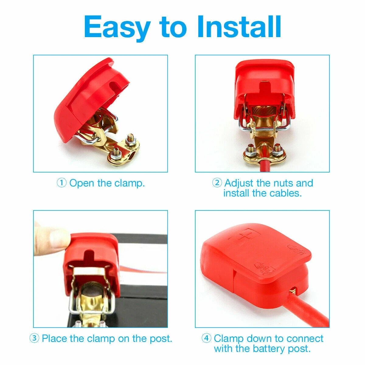 2 x Car Battery Terminal Connector Clamp Quick Release Disconnect Top Post Cover