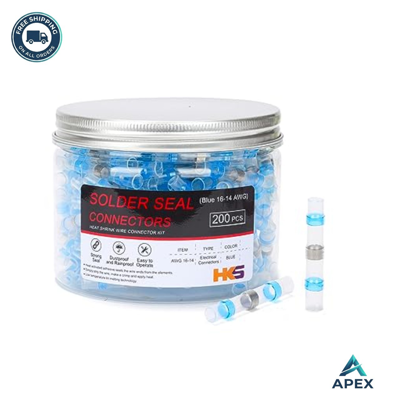 Solder Seal Wire Connectors 200 Pack 16-14 AWG Blue Heat Shrink Butt Terminals