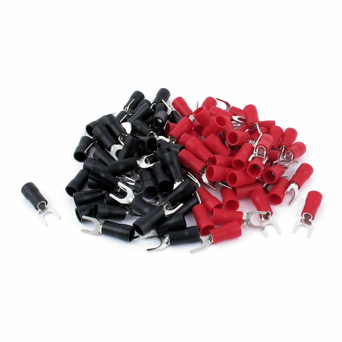 100pcs 14-12 AWG Wire Connector Insulated Fork Spade Terminal #10 Red Black