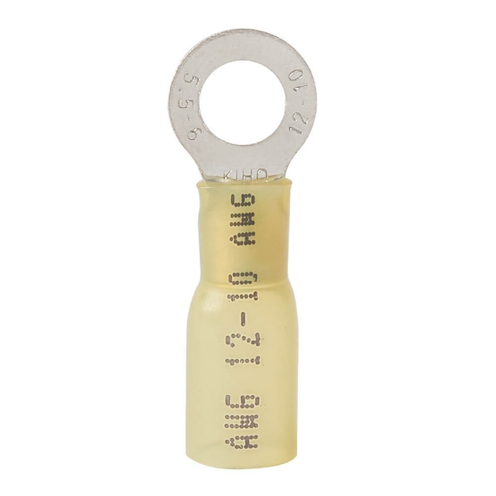 100Pcs Heat Shrink Ring Terminals Wire Connector Yellow 12-10 AWG Gauge 1/4 Hole