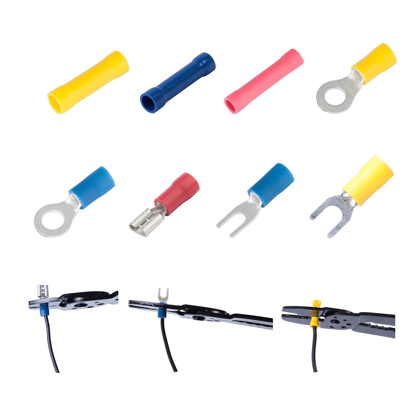 300 Pcs Insulated Wire Connectors Kit Brass Vinyl Butt Ring Spade Quick Disconne