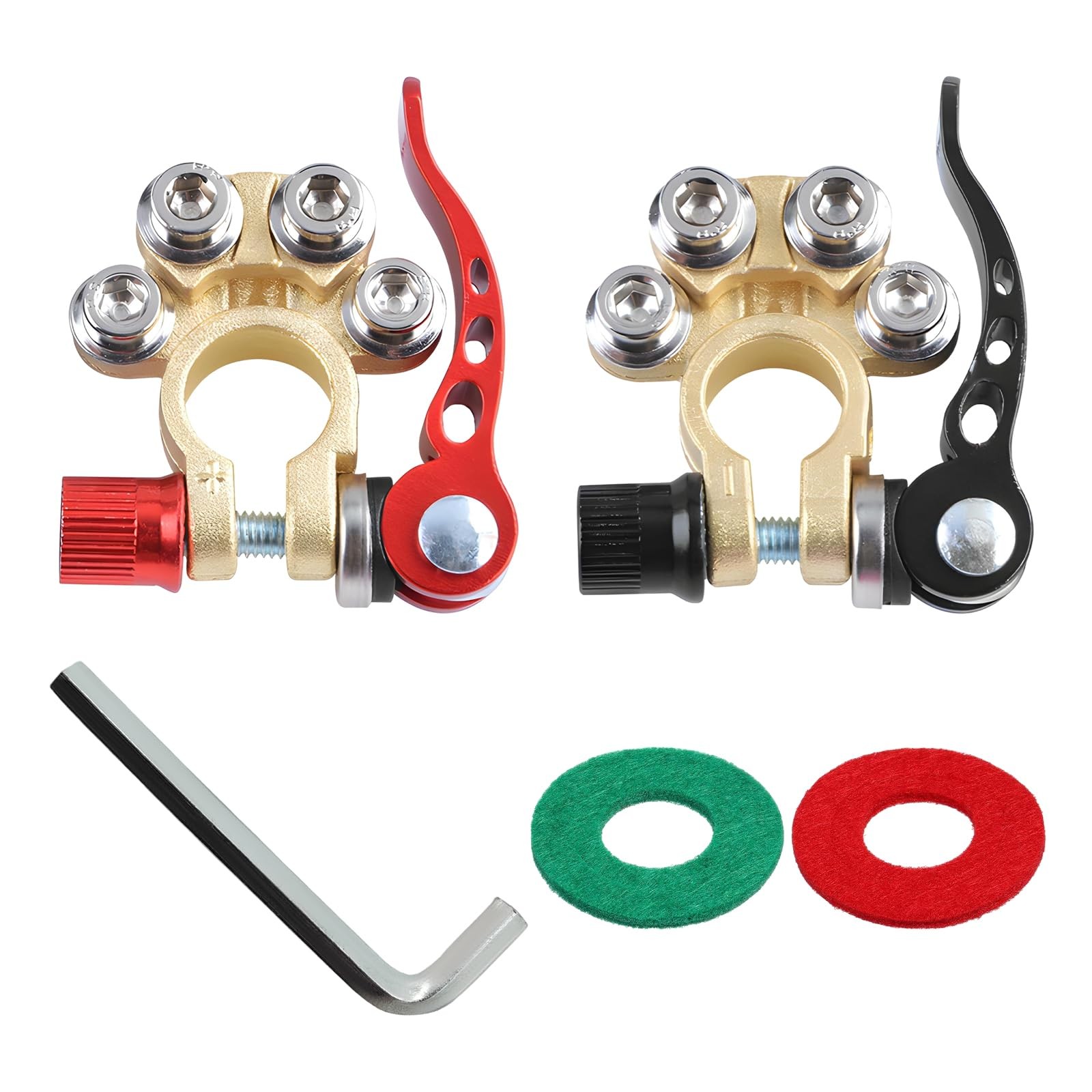 2 PCS Car Battery Terminal Connectors, 4-Way Quick Release Battery Cable Ends