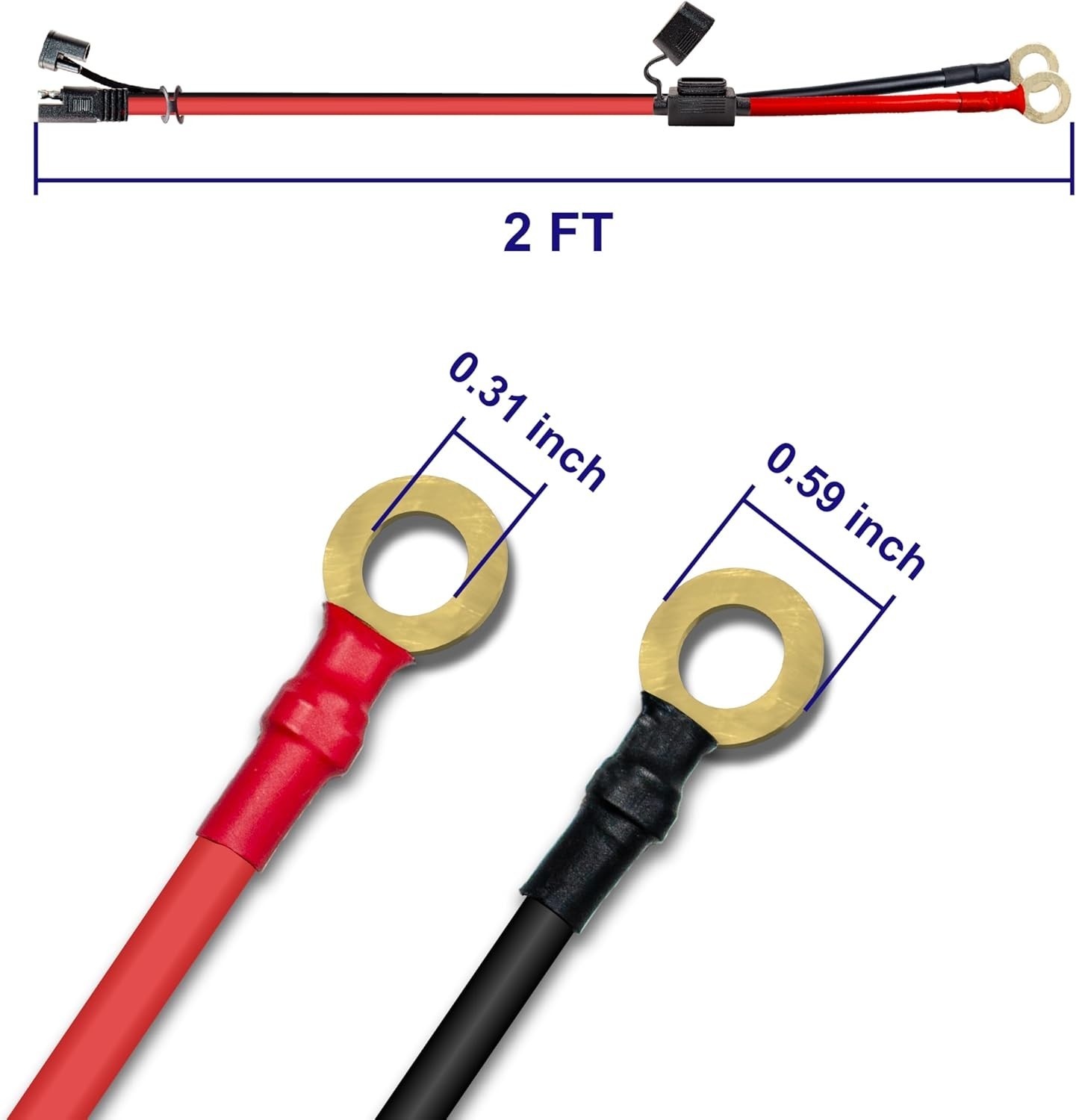 10AWG 2FT Charger Cable, SAE to O Ring Terminal Quick Disconnect Harness, 2 P…
