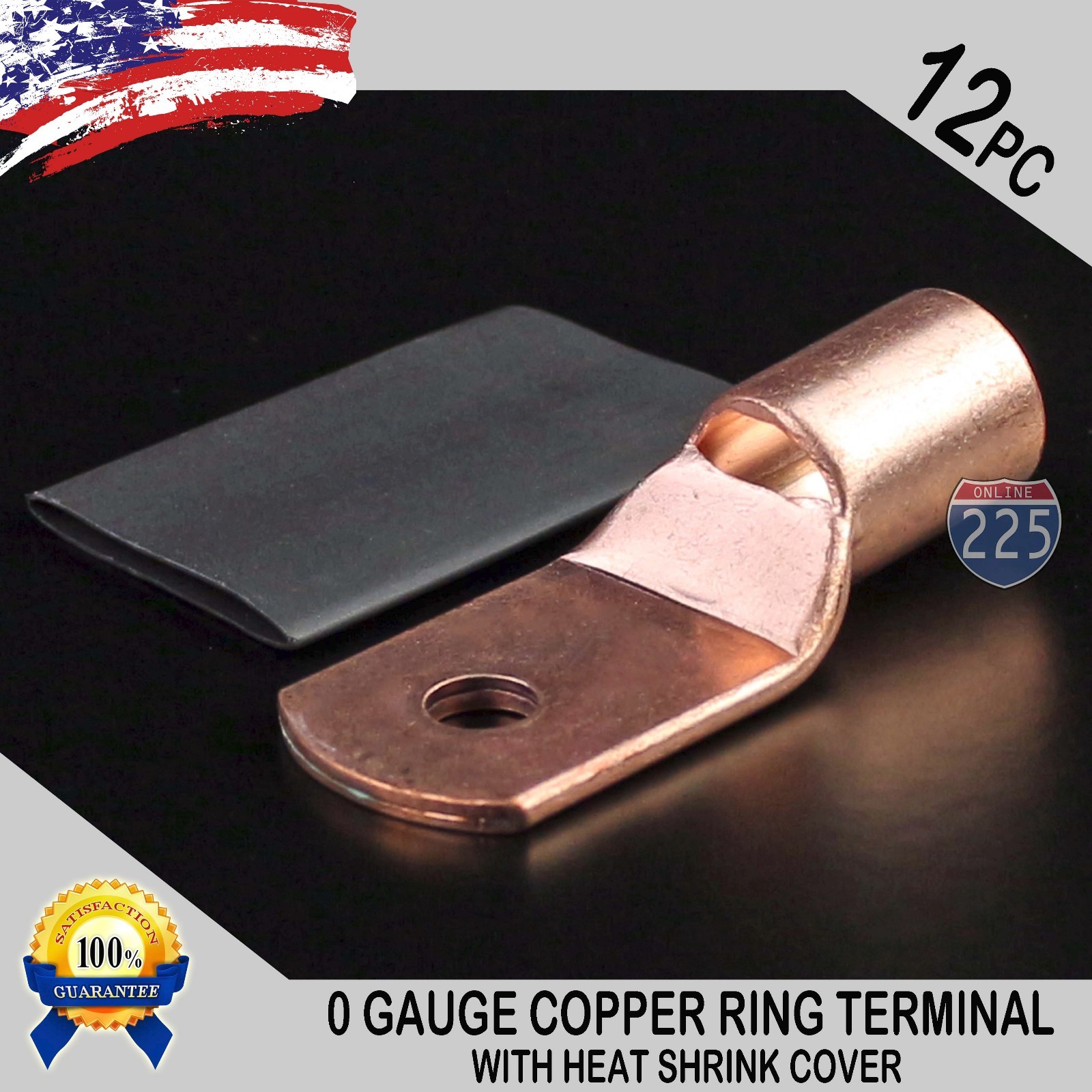 12 PCS 1/0 AWG 0GA Copper Ring Terminal Heat Shrink 1/4″ Hole Lug Bare Connector