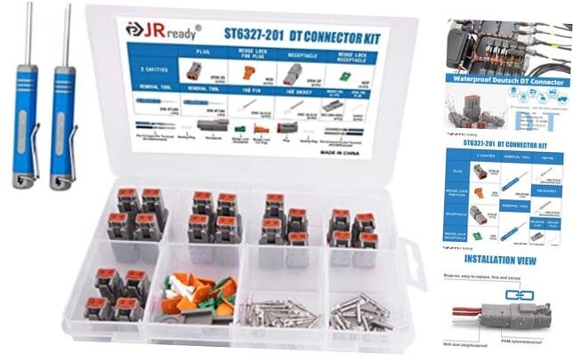 2 Pin Way Deutsch DT Connector Kit, Size 16 Stamped Contacts 14 2Pin 10Set
