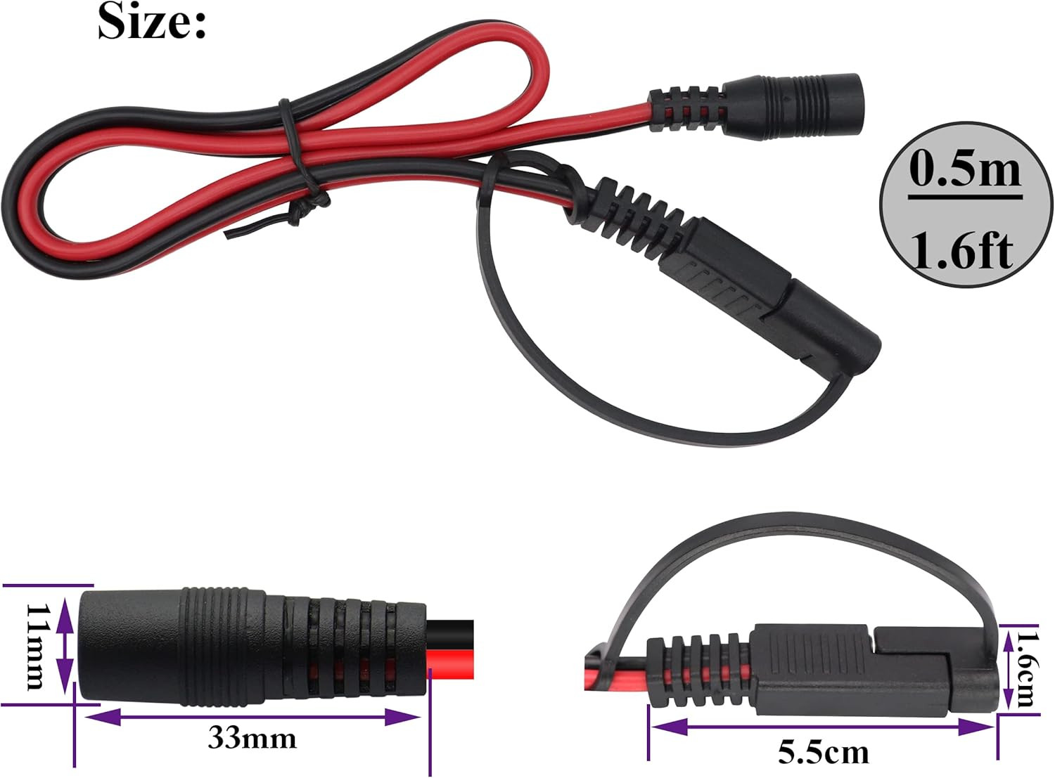 SAE to DC Power Connectors – 16AWG SAE Plug to DC 5.5Mm X 2.1Mm Female Adapter E