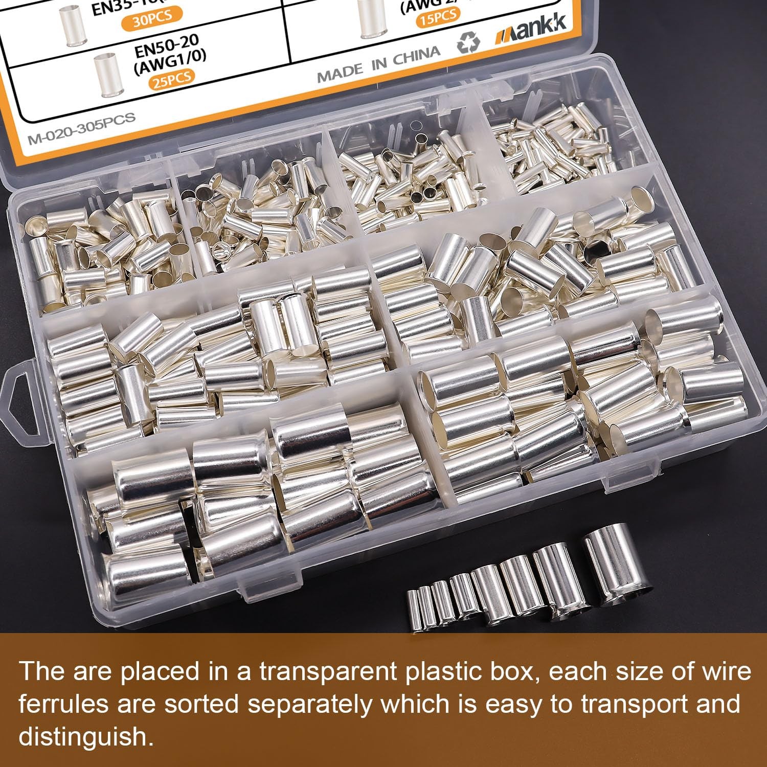 305 Pcs Wire Ferrules Kits Silver Plated Copper Crimp Terminal Connector 8 Si…