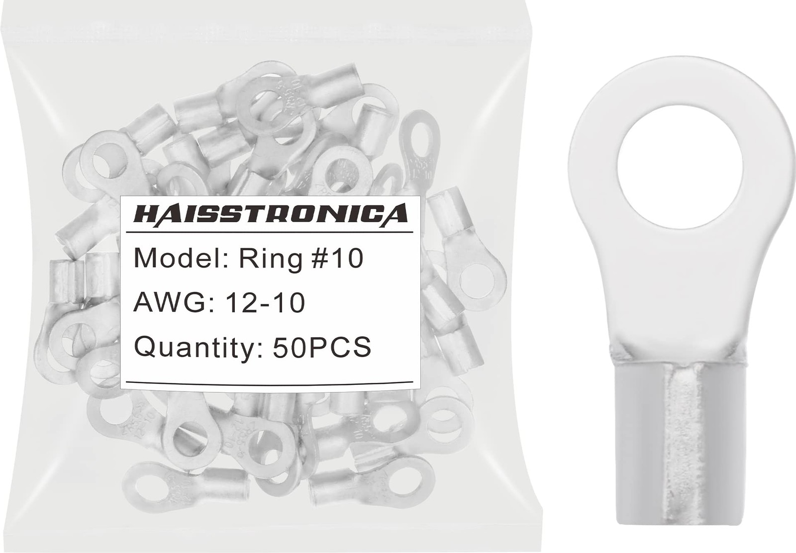 haisstronica Non-Insulated Wire Connectors,50pcs #10 Ring AWG12-10