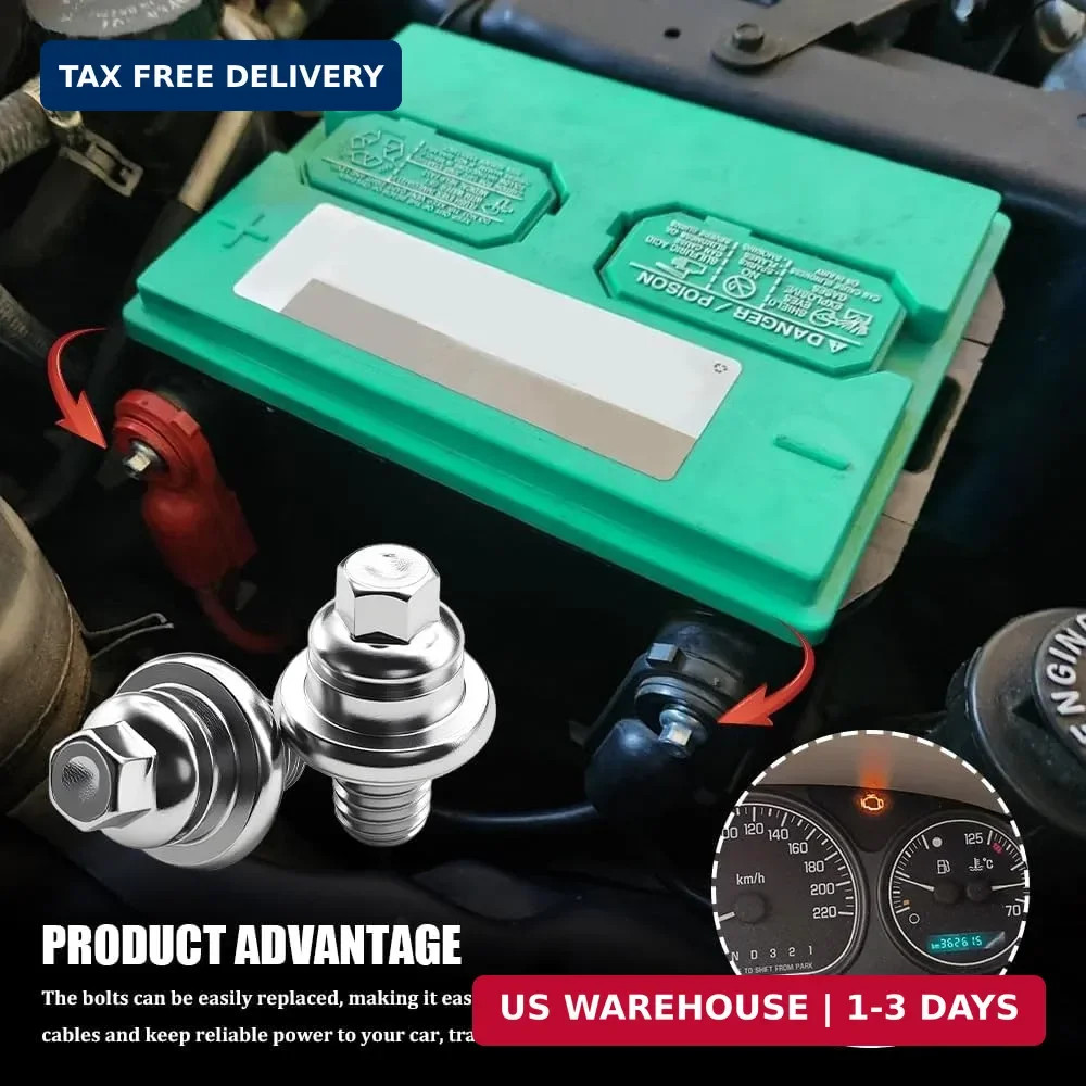 2PCS Side Battery Terminal Bolts, Side Post Battery Bolts, 3/8”-16 Standard Pos