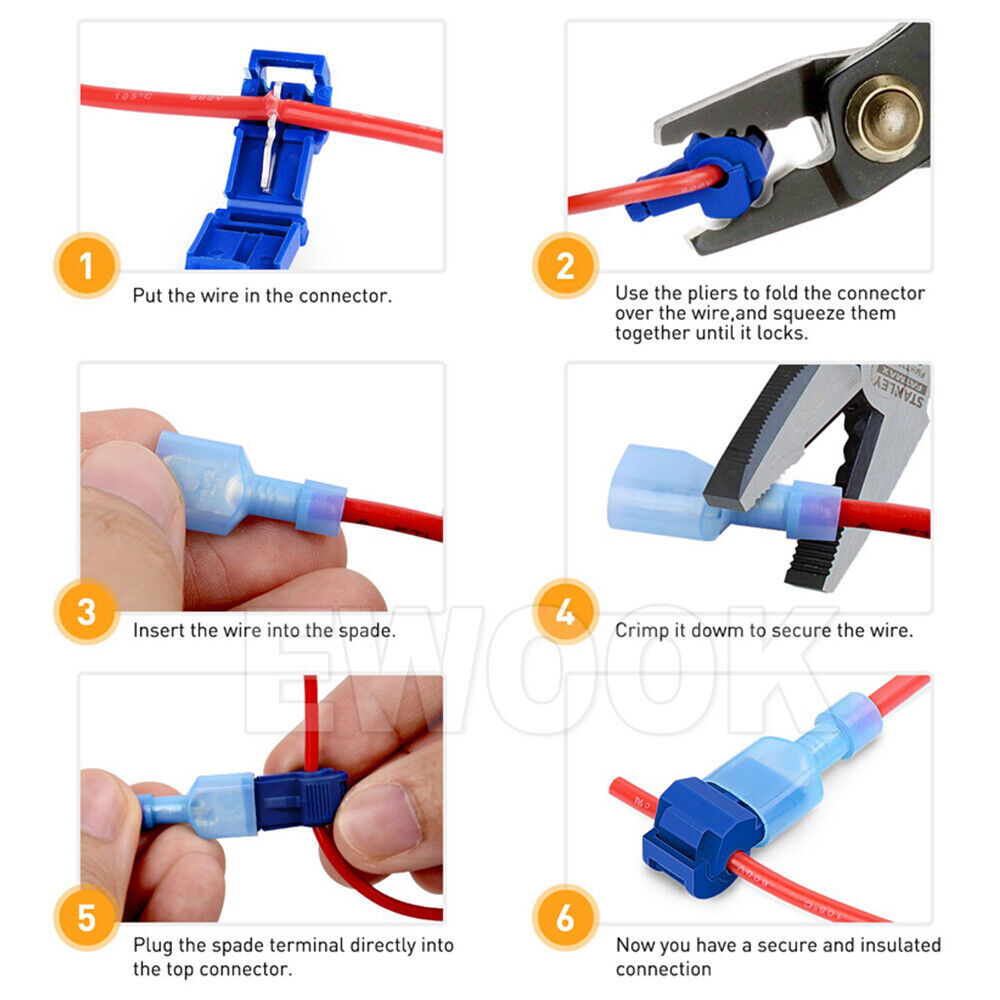 60x Terminals Crimp Connectors Quick Splice Lock Wire T Tap Scotchlock Cable