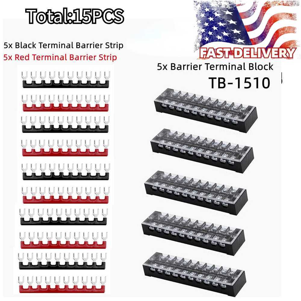 5 Set 600V 15A Dual Row 10 Position Screws Terminal Electric Barrier Strip Block