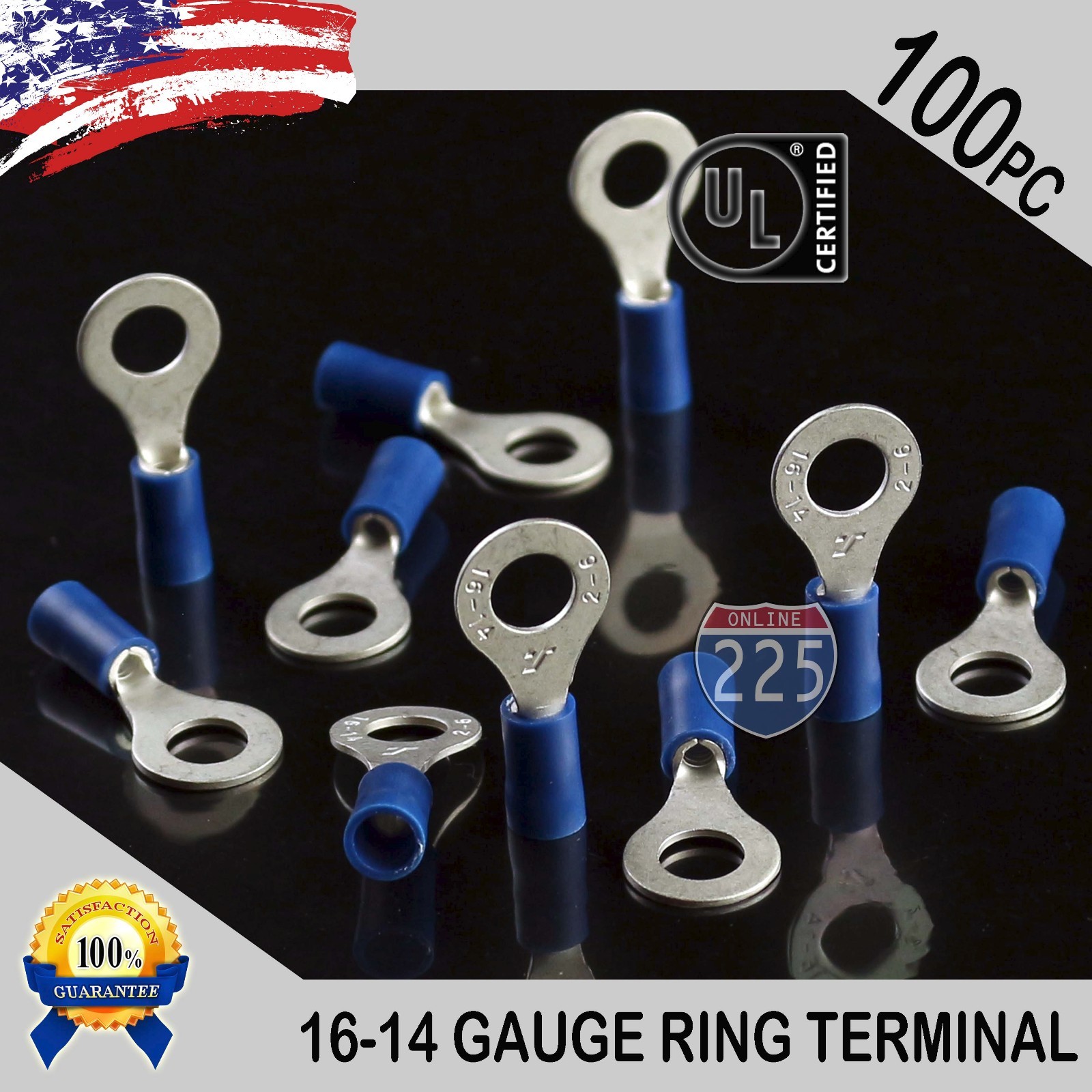 100 PACK 16-14 Gauge 1/4″ Stud Insulated Vinyl Ring Terminals Tin Copper Core US