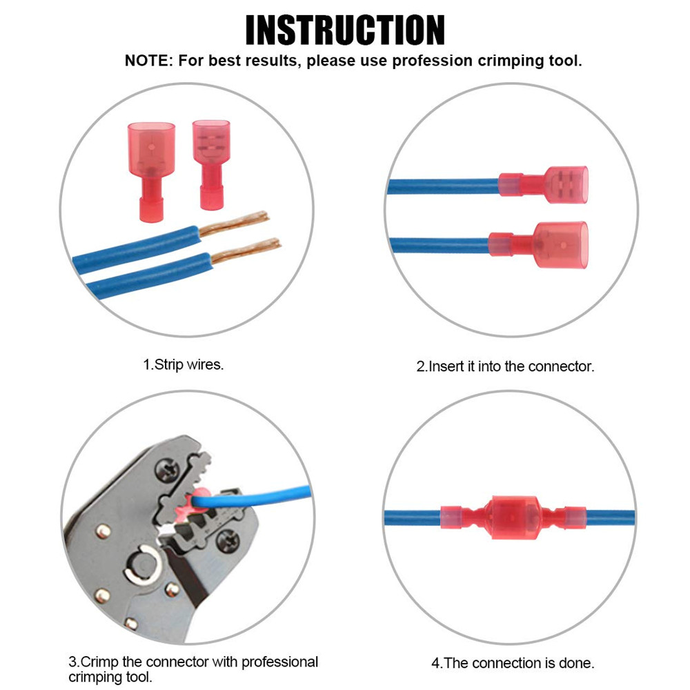 200PCS Insulated Spade Terminal Male Female Crimp Quick Disconnect Connector Kit