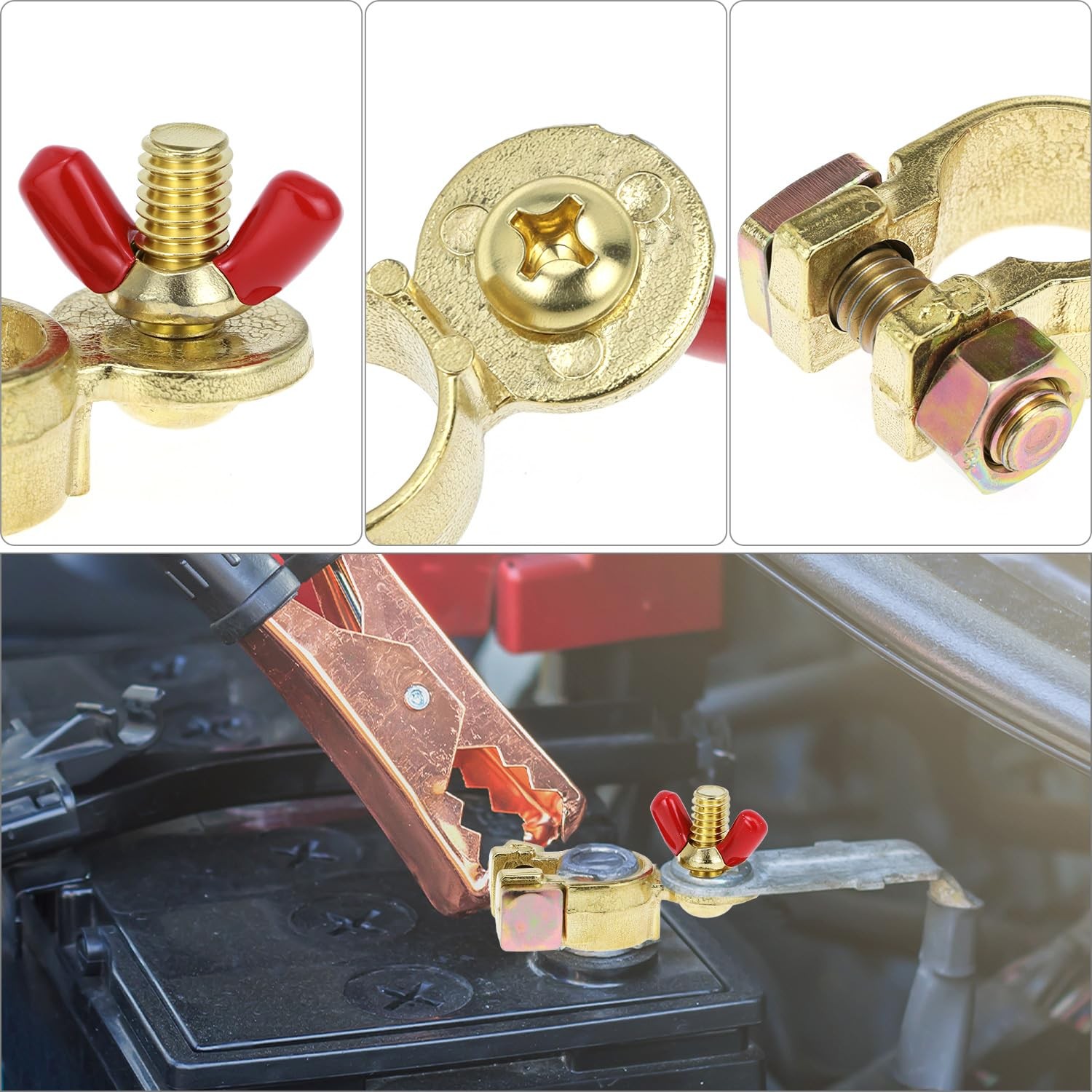 QWORK Brass Marine Grade Battery Terminal Top Post, 8 Pairs 8