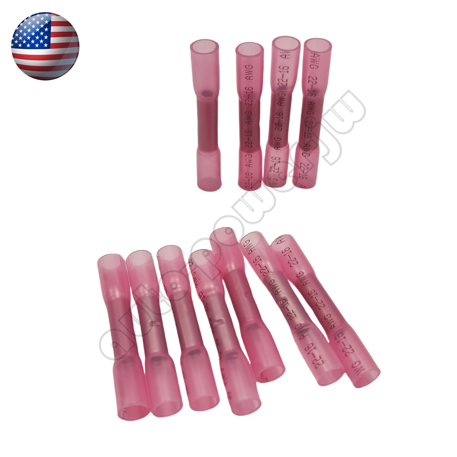 100Pcs 22-16AWG Red Heat Shrink Wire Butt Connectors Waterproof Splice Terminals