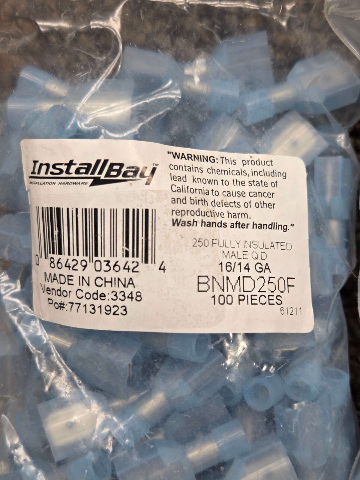 INSTALL BAY BNMD250F / BLUE Nylon Male Quick Disconnect 16-14 Gauge .250 / 200PK