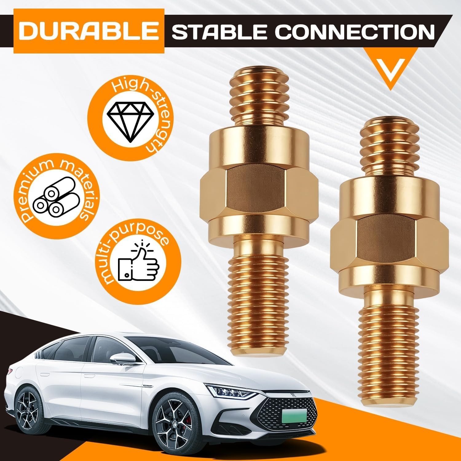 2 Set Side Post Battery Terminal Bolt 3/8″ Brass Long Stud Adapter For GM