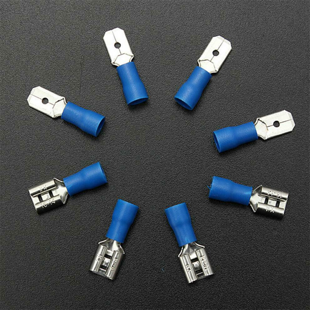 50 Pairs Quick Disconnects 16-14AWG Wire Crimp Terminals Blue FDD2-250/MDD2-250