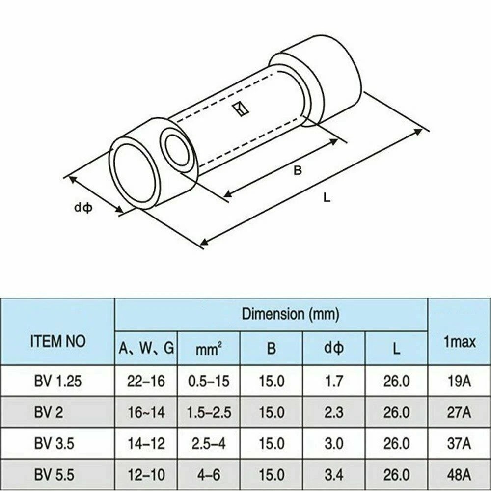 200PCS Electrical Straight Butt Connectors Insulated Splice Crimp Wire Terminals