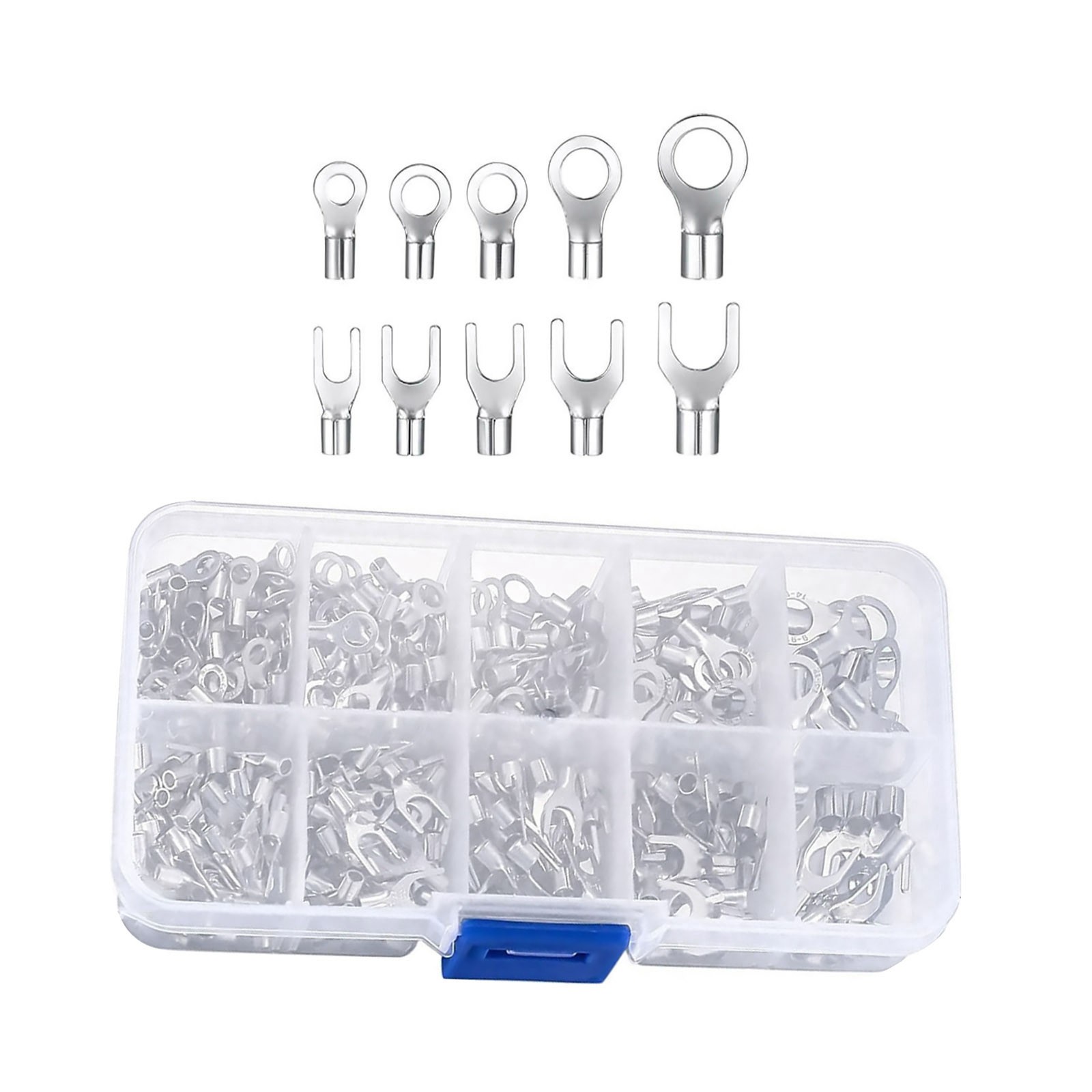 320Pcs Copper Non Insulated Ring Fork Cable Lugs 10 Sizes Crimp Terminal Set