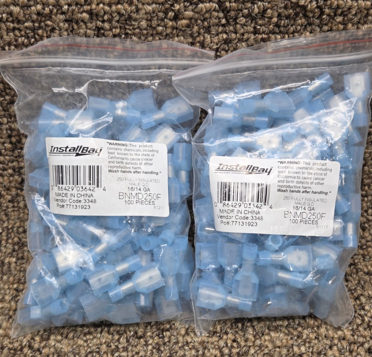 INSTALL BAY BNMD250F / BLUE Nylon Male Quick Disconnect 16-14 Gauge .250 / 200PK