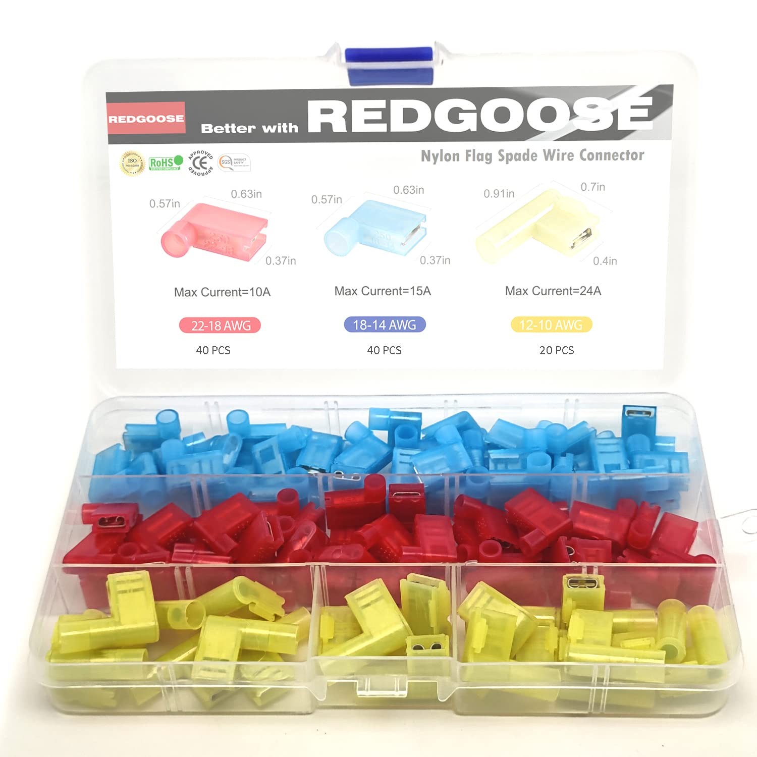 100PCS Nylon Flag Spade Quick Disconnects Female Wire Connector 22-10 AWG 90 …