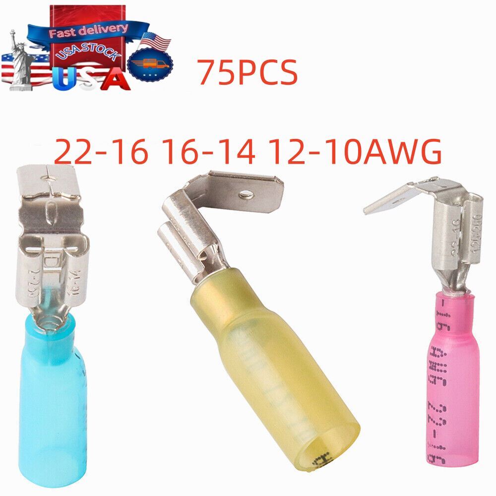 (75) 22-16 16-14 12-10AWG HEAT SHRINK PIGGYBACK PIGGYBACK WIRE CONNECTORS SPADES