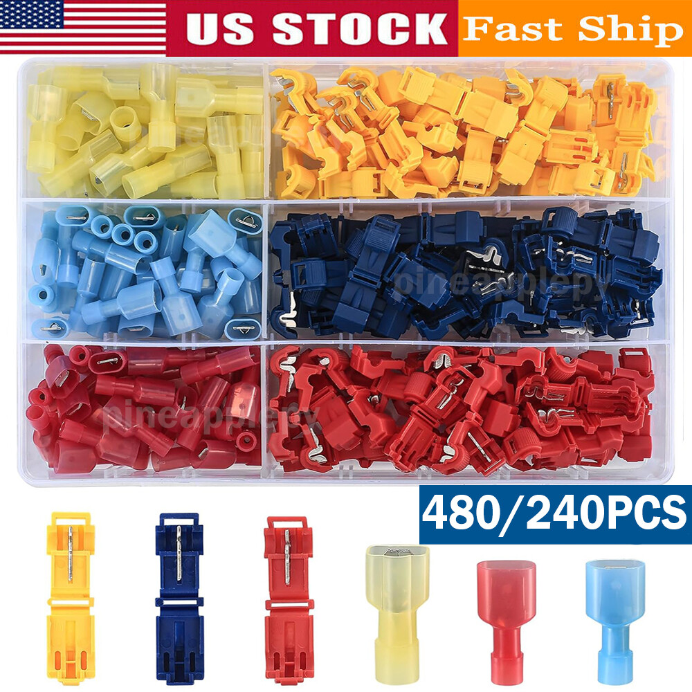 480PCS T-Tap Self-stripping Connector Quick Splice Disconnects Wire Terminal Kit