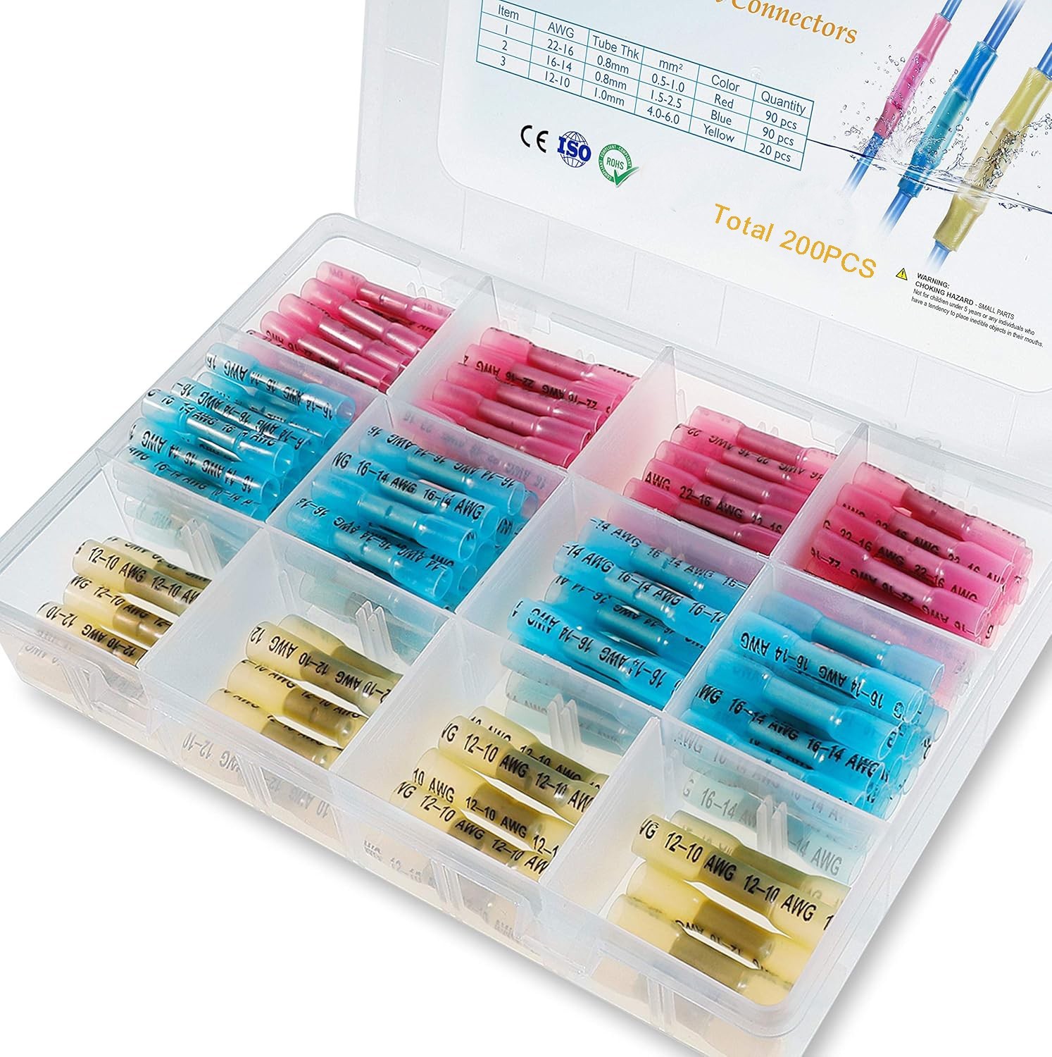 200pcs Heat Shrink Butt Wire Splice Connectors Seal Crimp Terminals Waterproof