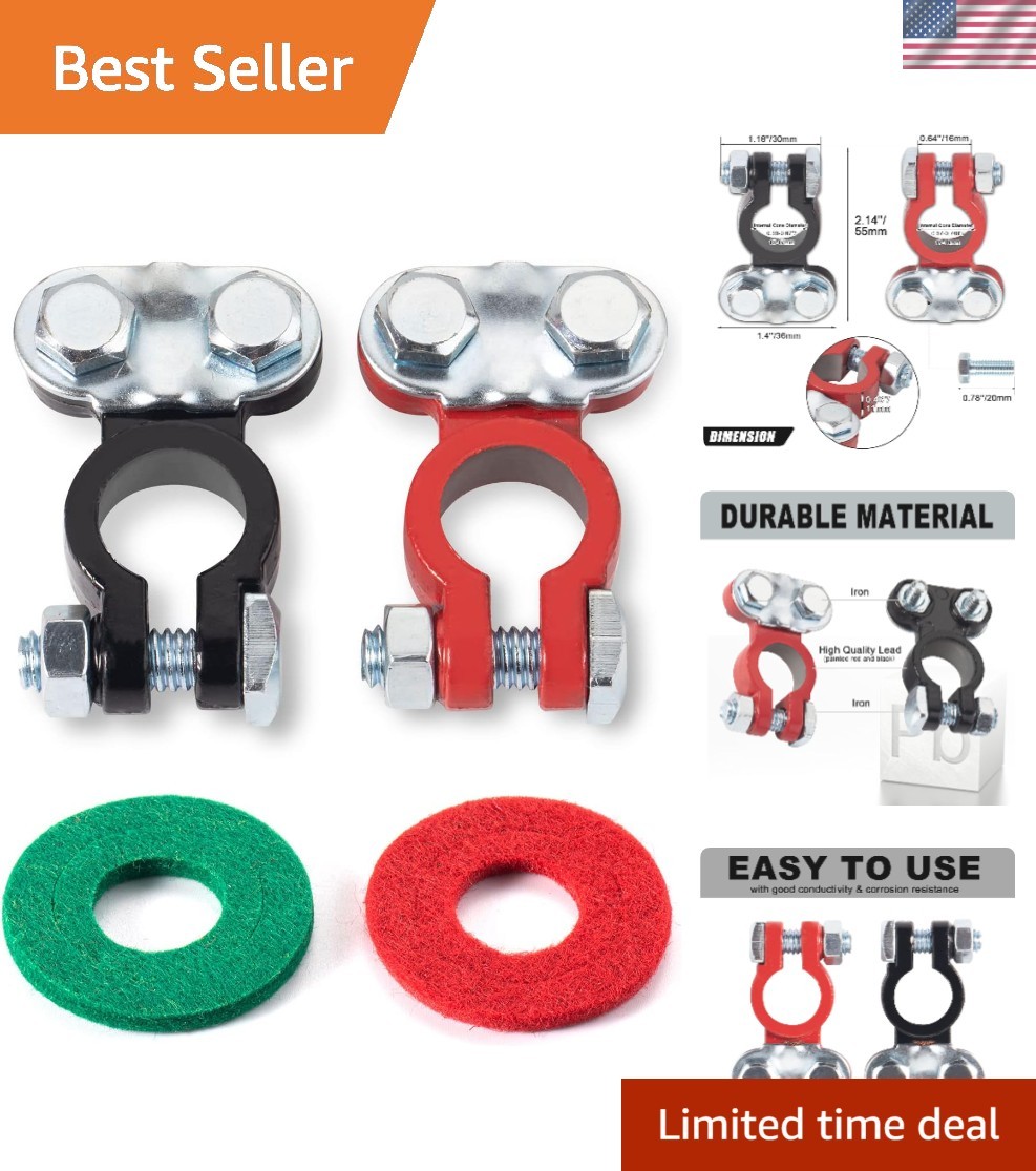 Battery Terminals Set Compatible With Top Post Batteries 12V Red Black Clamp