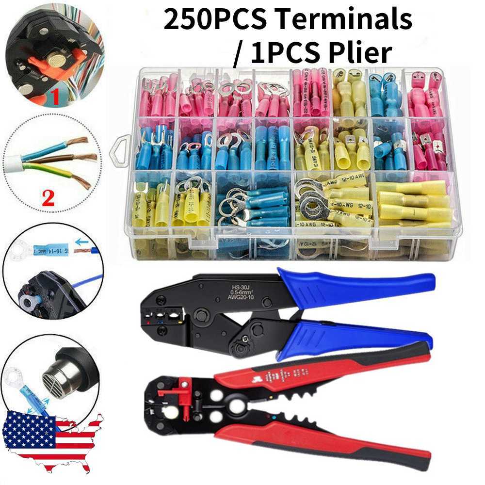 250Pcs Heat Shrink Wire Bullet Spade Wire Connectors Terminals Kit Waterproof
