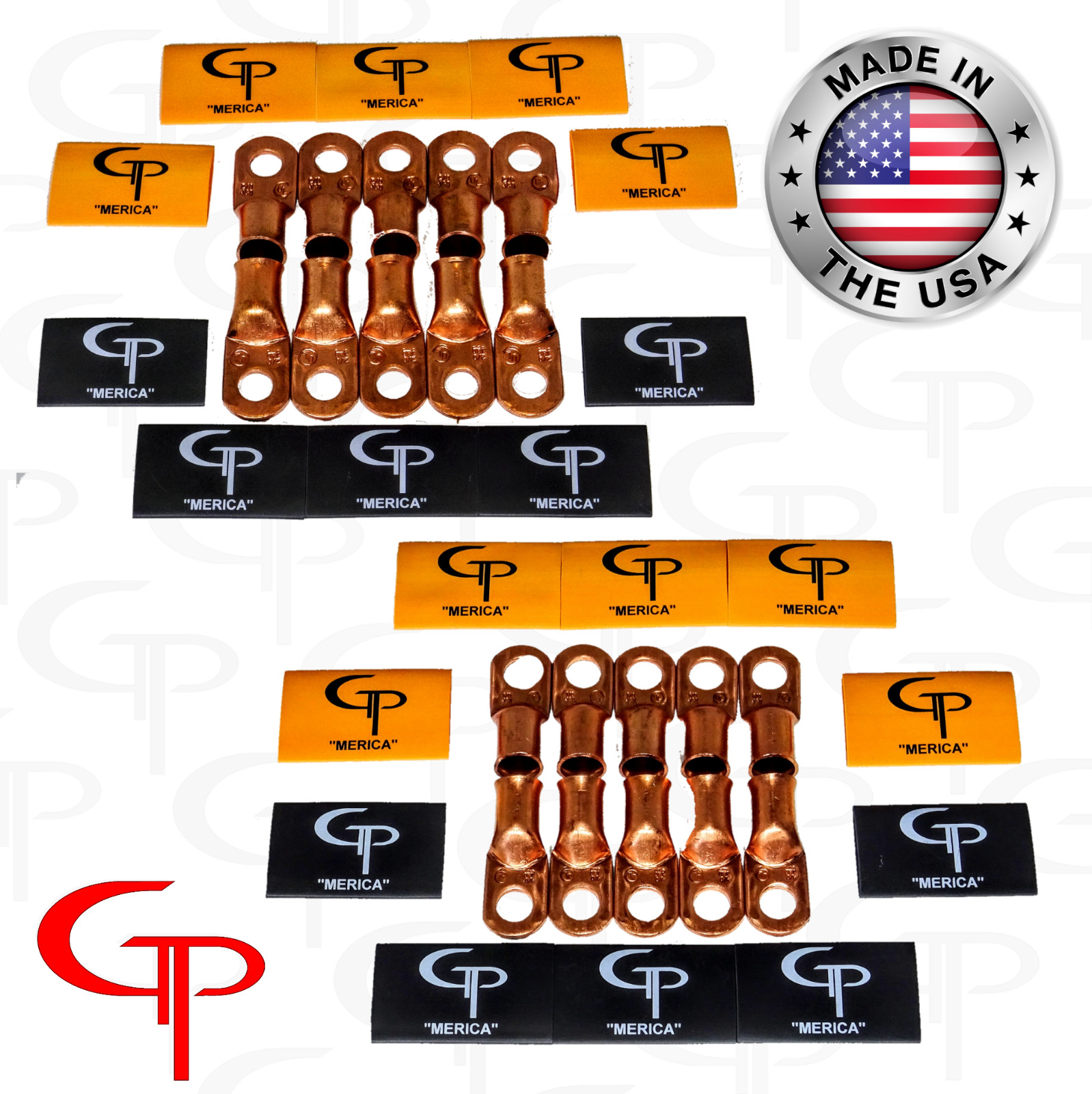 (20) 1/0 AWG Gauge Copper Lugs w/ ORANGE & BLACK Heat Shrink Ring Terminals