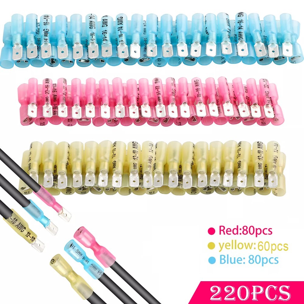 220 Waterproof Heat Shrink Wire Spade Connectors Crimp Terminals Solder Seal kit